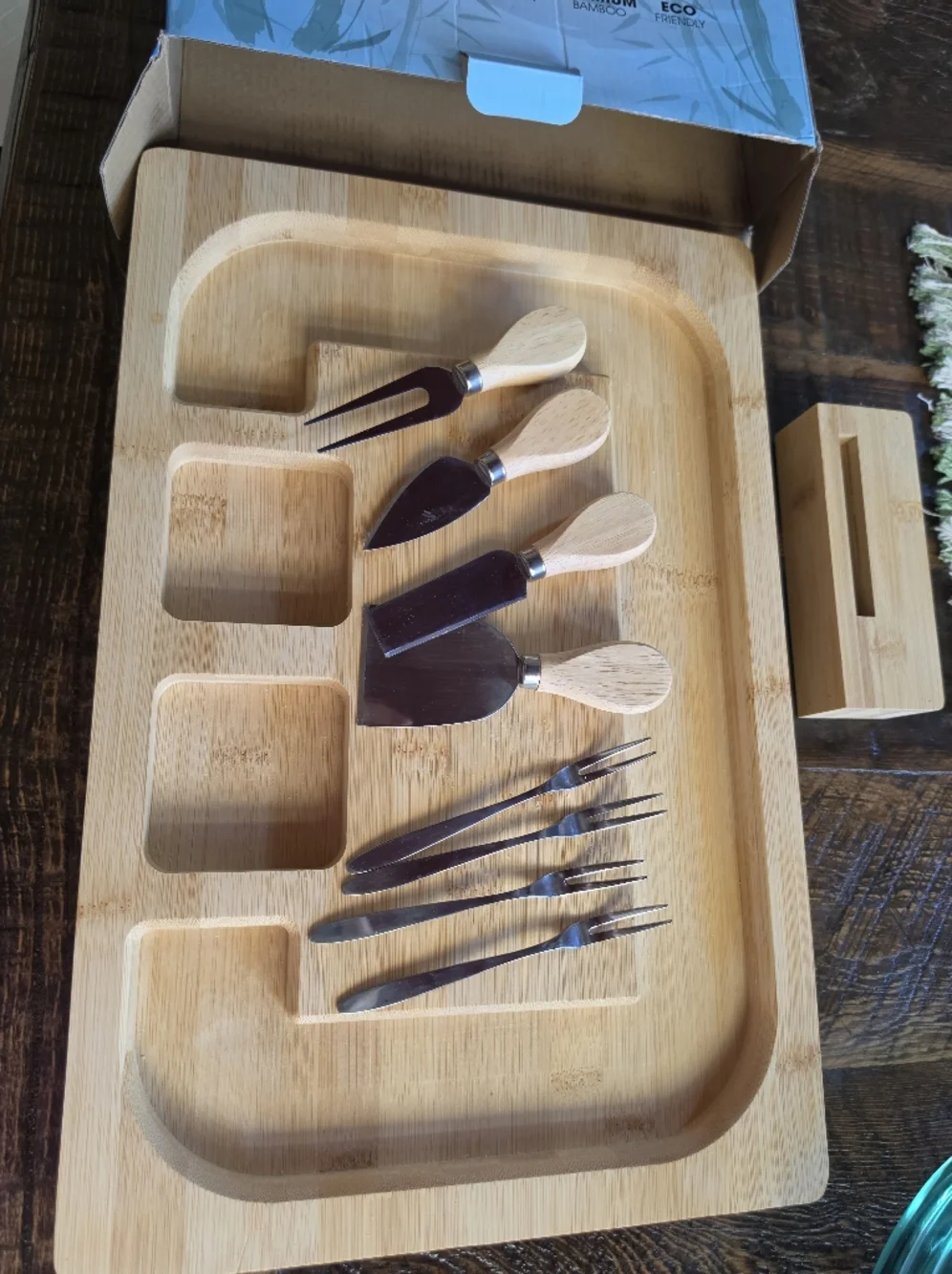 PandPal Bamboo Cheese Board Set with Wooden-Handled Spreaders and Forks